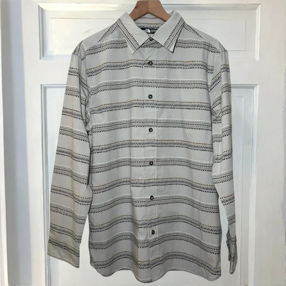The North Face Aztec Striped Shirt Men's L Gray Long‎ Sleeve Western Button Up